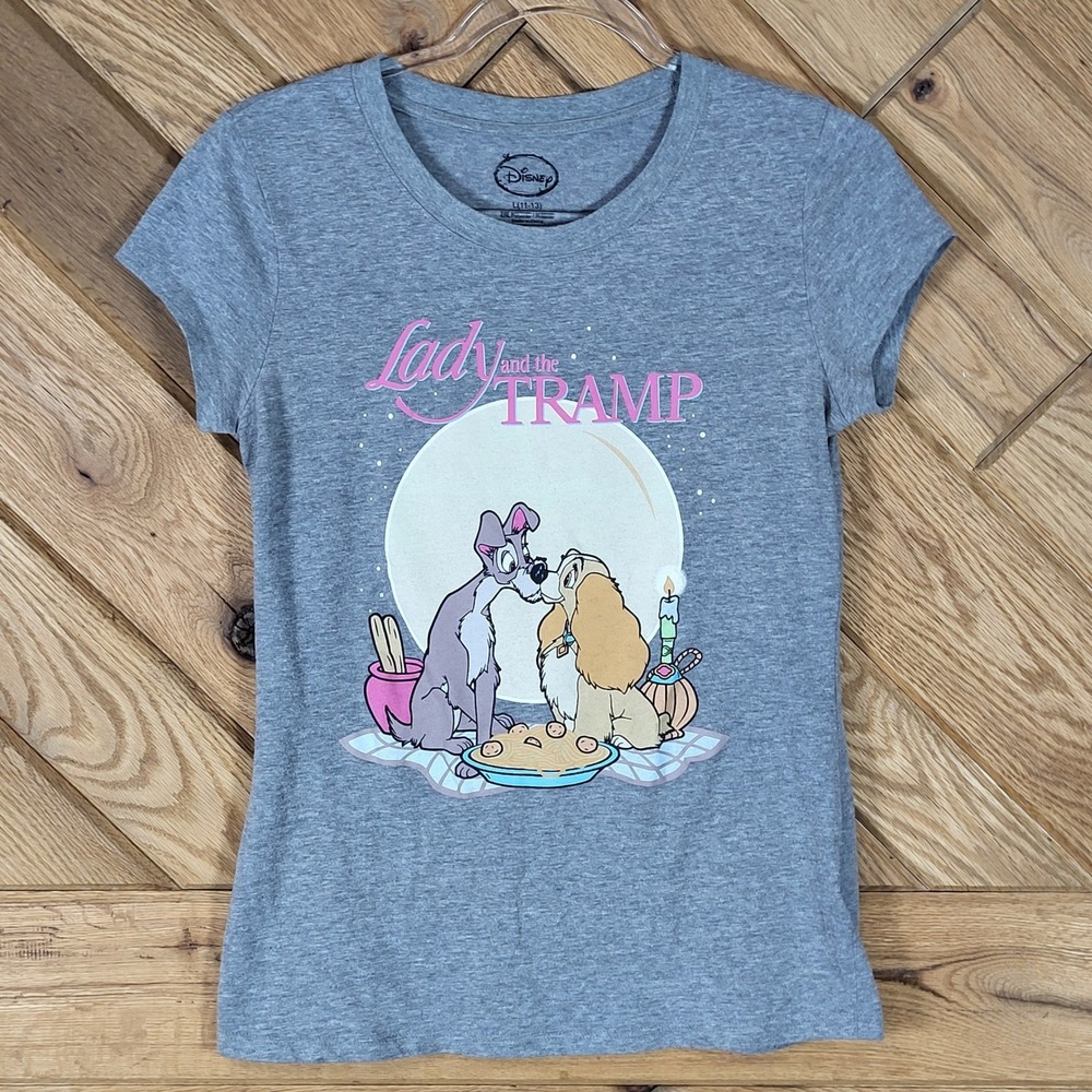 Disney T-Shirt Youth L 11-13 Lady and the Tramp Graphic Short Sleeve Gray